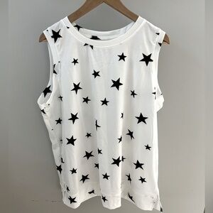 Woman’s sleeveless top. NWOT. White with black star pattern. VERY SOFT!